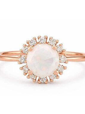 Genuine 0.98 Cts Opal & W/Sapphire Ring 14k Rose Gold Plated (.925)